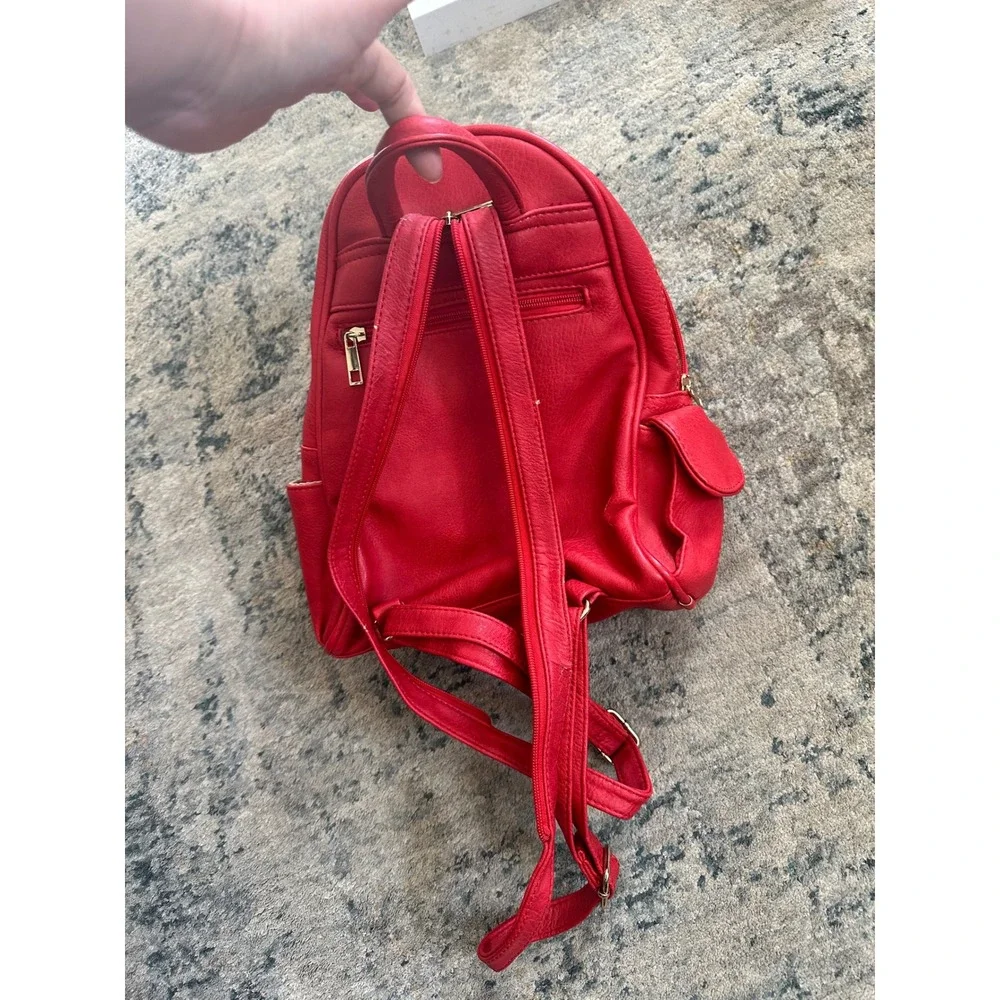 Red‎ Mini Backpack Faux Leather Gold Tone Accents Small Casual Daypack
